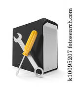 3d, illustration:, תקן, של, מחשבים, ו, electronics., מערכת, יחידה, ו, כלים, ב, a, רקע לבן