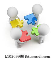 3d, klein, leute, -, team, mit, dass, rätsel