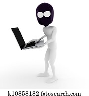3d man hacker, stealing data from a laptop 3d man hacker, stealing data from a laptop