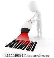 3d man holding a bar code scanner, on white background 3d man holding a bar code scanner, on white background