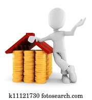 3d man saving money, on white background 3d man saving money, on white background