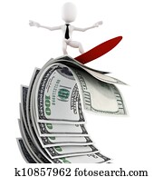 3d man surfing on money