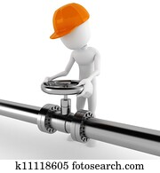 3d man worker and a shiny pipeline 3d man worker and a shiny pipeline