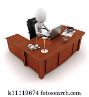 3d, mann, arbeiten, seine, buero