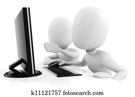 3d, mann, computer arbeiten