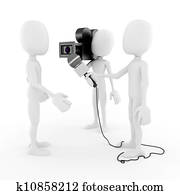 3d, mann, reporter, -, interview
