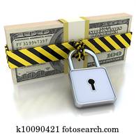 3D Money and lock. 