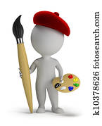 3d, pequeno, pessoas, -, artista, com, um, grande, escova