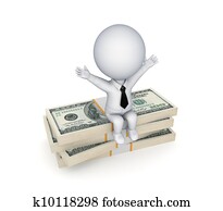 3d, pequeño, sentada de la persona, en, dólar, packs.