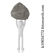 3d person lifts a heavy rock with no effort. 3d person lifts a heavy rock with no effort.