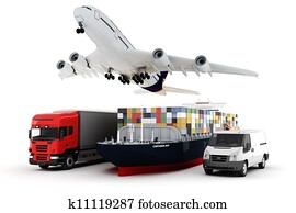 3d, por todo el mundo, carga, transporte, concepto