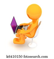 3d puppet working on laptop