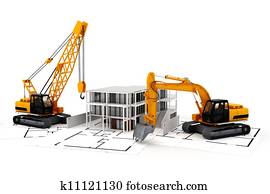 3d, render, de, construção, conceito, branco