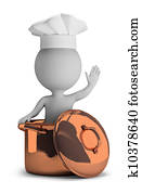 3d small people - cook in a copper pan 3d small people - cook in a copper pan