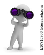3d small people - looking through binoculars 3d small people - looking through binoculars