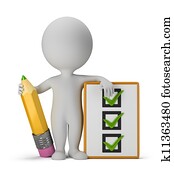 3d small people with clipboard and pencil 3d small people with clipboard and pencil