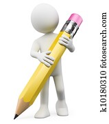 3D white people. Kid with pencil 3D white people. Kid with pencil
