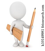3d white people pencil and ruler 3d white people pencil and ruler