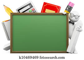 3D white people. Teacher with school board 3D white people. Teacher with school board