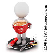 3d, לבן, אנשים, הפסקת קפה