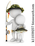 3d, לבן, אנשים, לדוג, עם, ילד