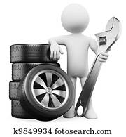 3d, לבן, אנשים., מכונאי של מכונית