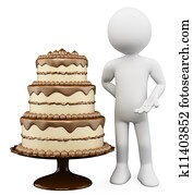 3d, לבן, אנשים., עוגה של שוקולד, ו, עוגייה