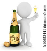 3d, לבן, אנשים, עם, שמפנייה