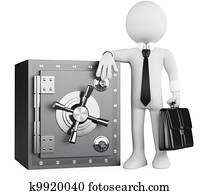 3d, עסק, לבן, אנשים., בנקאי, ו, כספת