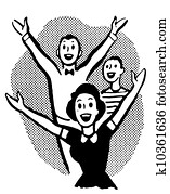 A black and white version of a group of excited young people A black and white version of a group of excited young people