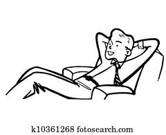 A black and white version of a businessman relaxing in a lounge chair