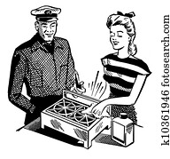A black and white version of an illustration of a woman cleaning elements A black and white version of an illustration of a woman cleaning elements