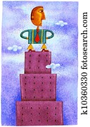 A businessman standing on top of a tall building