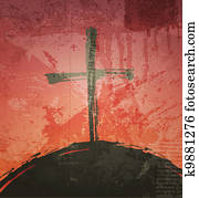 a, crucifixos, ligado, a, grunge, experiência., a, biblicos, concept., pôr do sol