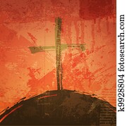 a, crucifixos, ligado, a, grunge, experiência., a, biblicos, concept., pôr do sol