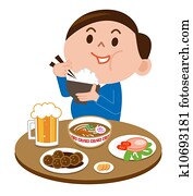 A fat man eating food A fat man eating food