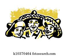 A graphic illustration of a traditional Mexican family