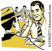 A graphic illustration of two men doing a business deal