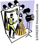 A man and woman on a theatre stage set A man and woman on a theatre stage set