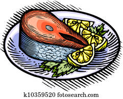 A plate of salmon steak served at dinner A plate of salmon steak served at dinner