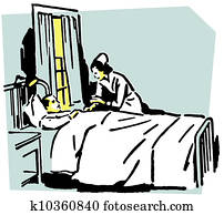 A vintage illustration of a nurse tending to a patient A vintage illustration of a nurse tending to a patient