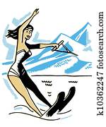 A vintage image of a woman water skiing A vintage image of a woman water skiing