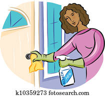 A woman cleaning a door knob with bleach disinfectant spray A woman cleaning a door knob with bleach disinfectant spray