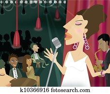 A woman singing in a night club with an audience A woman singing in a night club with an audience
