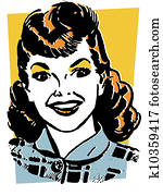 a, 型, スタイル, 肖像画, の, a, 女