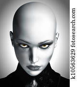 abbildung, von, schön, kahl, zukunftsidee, frau