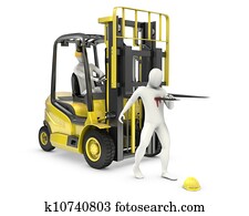 Abstract white man was injured by lift truck fork Abstract white man was injured by lift truck fork