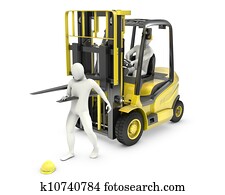 Abstract white man was injured by lift truck fork Abstract white man was injured by lift truck fork