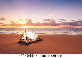 acampamento, praia