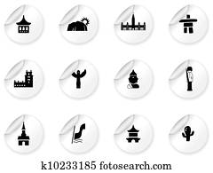 adesivos, com, marcos, e, culturas, ícones adesivos, com, marcos, e, culturas, ícones